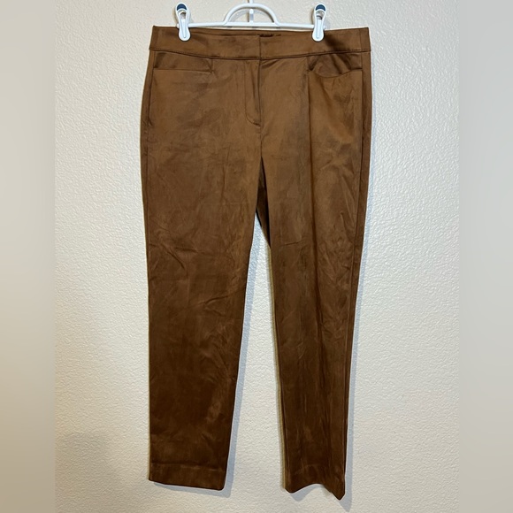 LOFT Women's Faux Suede Slim Ankle Pants Butter Brown Mid Rise Size 8 - Picture 2 of 8